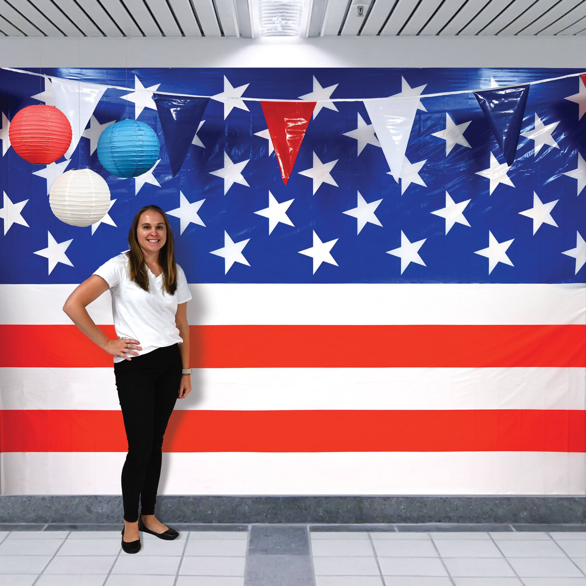 Beistle 4ft. x 30ft. Red & White Patriotic Stripes Backdrop